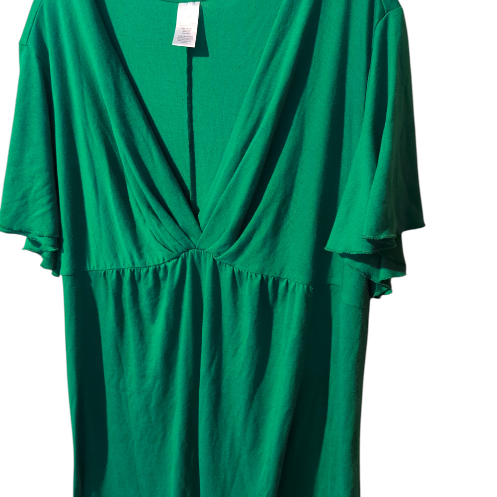 Green Surplice Short Sleeve Deep V-Neck Midi Dress 3X Raw edge - Picture 3 of 5